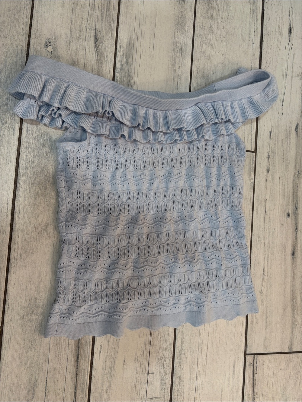 Guess Light Blue Open-Knit Off-Shoulder Top